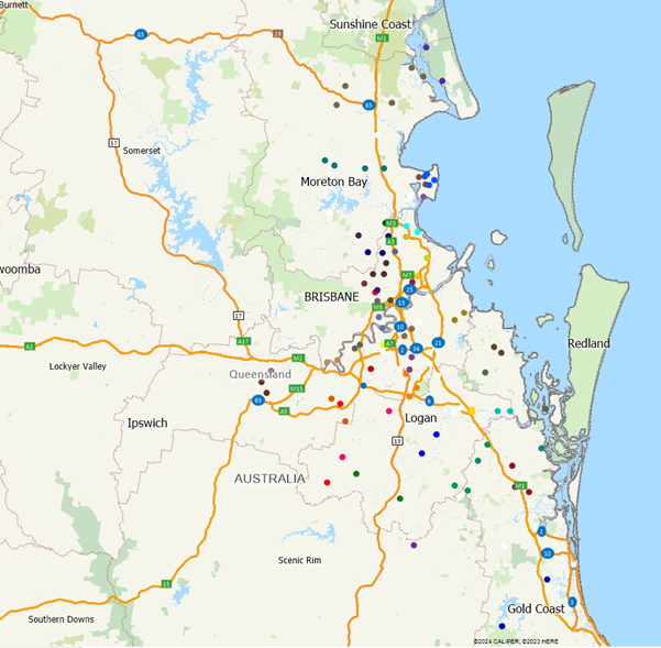 PHEV distribution across greater Brisbane and adjacent regions