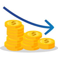 coins with arrow sloping down