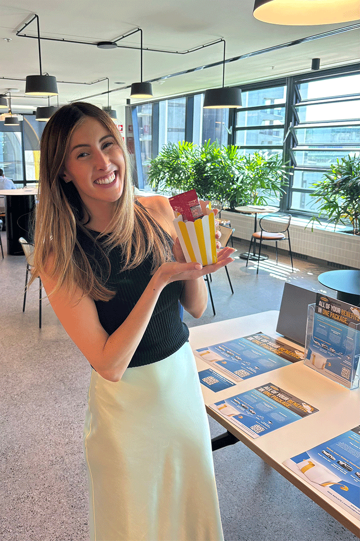 Consultant holding lolly bag onsite