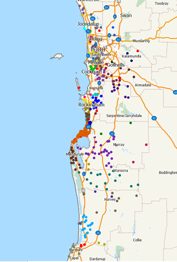PHEV distribution across greater Perth and adjacent regions