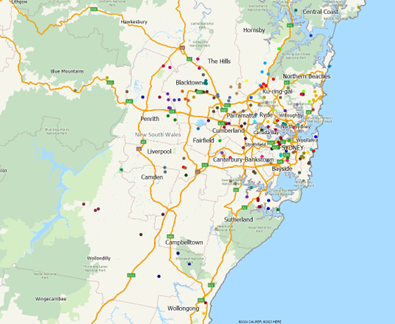 PHEV distribution across greater Sydney and adjacent regions
